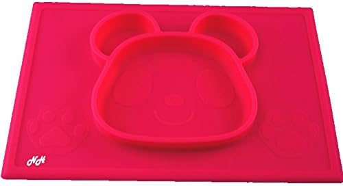 Silicone Placemat for Babies, Toddlers, Kids - Adorable Panda Bear Design, One Piece Placemats for Kids, Three Colors Available (Hot Pink)