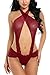 Avidlove Women Halter Lingerie Mesh Teddy Sleepwear Jumpsuit Lace Babydoll Dark Red Small