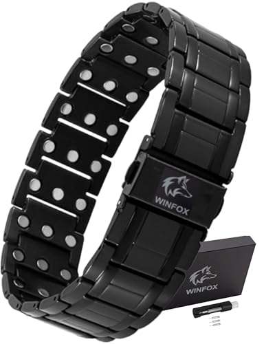 Bracelet Magnetique Homme PREMIUM, Titane, Le Plus Puissant du marché, Bijou Aimanté Inoxydable, Ultra Résistant, 60 Aimants en Néodyme de Terre Rare, Outil de Dimensionnement, WINFOX777