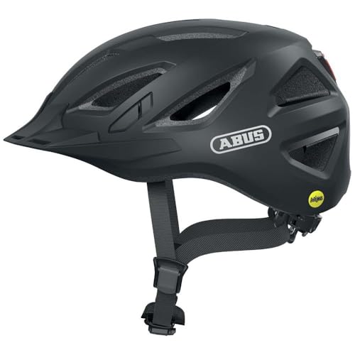 ABUS Stadthelm Urban-I 3.0 MIPS - Fahrradhelm mit Rücklicht, Schirm und Magnetverschluss für den Stadtverkehr - für Damen und Herren - Schwarz Matt, S