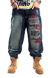 Easy Men's Boy Hip-hop Floral Distressed Plus Size Baggy Jean Long Pants
