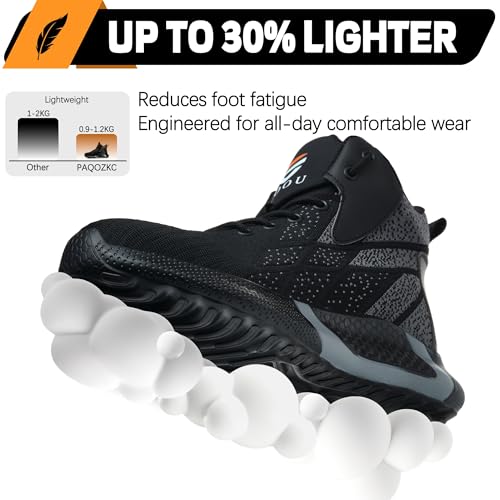 PAQOZKC Botas de Seguridad para Hombre Mujer Ligeras Botas de Trabajo con Punta de Acero Comodas Zapatos de Seguridad Caña Alta 35-48 EU
