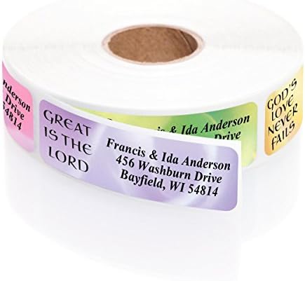 Pious Praises Assorted Designer Rolled Address Labels with Elegant Plastic Dispenser (Roll of 500)