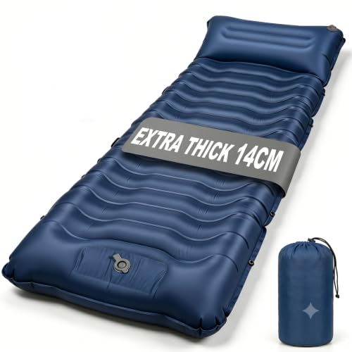 Owelth Isomatte Camping Outdoor, 14cm Verdickte Luftmatratze Isomatte mit Kissen & Fußpumpe, Faltbare Campingkarymatte, Kompakt Aufblasbare Schlafunterlage für Wandern Reisen Strand, 192 * 68 * 14cm