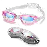 Letsfit Swim Goggles, No Leaking Anti-Fog Indoor Outdoor Swimming Goggles with UV Protection Mirrored Clear Lenses for Adult Women Men Youth Kids
