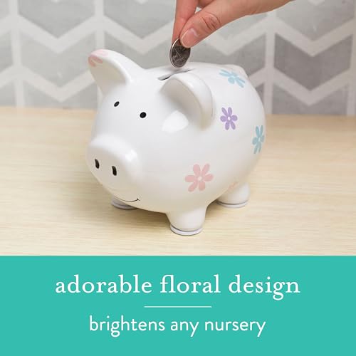 Kate & Milo Mini Floral Piggy Bank, Ceramic Money Bank for Kids, Ideal Newborn Keepsake, Toddler Gift, Cute Baby Girl Nursery Decor, Flower Design