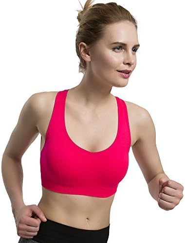 Women's Sports Bras Wire Free High Impact Support Seamless Yoga bra with Removable Cups (X-Small, Bright Red)