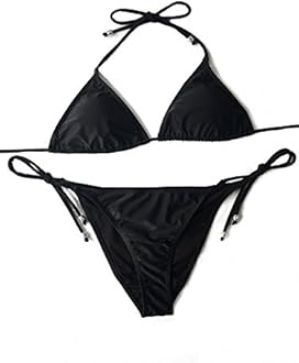 Women Two Piece Halter Padded Top Tie Side Bottom Triangle Bikini Bathing Suit