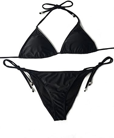 Women Two Piece Halter Padded Top Tie Side Bottom Triangle Bikini Bathing Suit