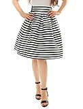 Allegra K Women Striped High Waist Pleated A-Line Midi Skirt