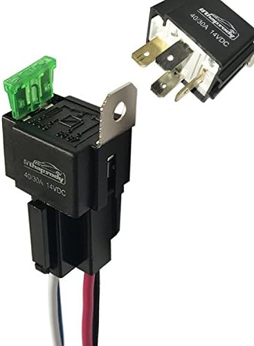1 PACK 4-Pin Automotive 30A Fuse Relay Switch Set - 14 AWG Wire Harness 12V DC SPST Bosch Style Car Relays with Interlocking Socket Holder Block 14 Gauge Pigtails Wires