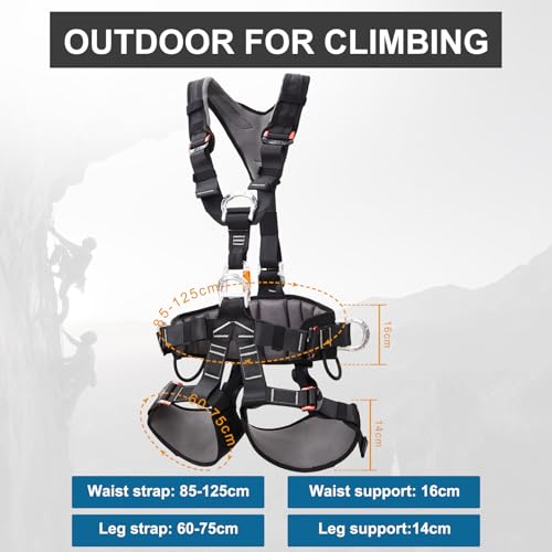 SOB Climbing Harness with Full Body Secure, Removable Waist Belt, Adjustable Safety Belt for Mountaineering, Climbing, Abseiling