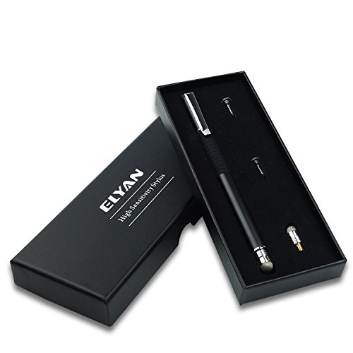 ELYAN Capacitive Stylus Pen,Disc Tip & Fiber Tip 2in1 Series, High Sensitivity & Precision styli Pens, Universal for Tablet and Touch Screens Devices (Black)