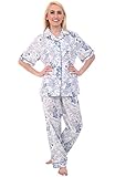 Del Rossa Women's Cotton Pajamas, Woven Pj Set with Pants, Medium Beach Life on Cream (A0518V38MD)