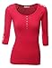 Doublju Womens 3/4 Sleeve Cotton Blend Henley Neck T-Shirt With Lace Trim