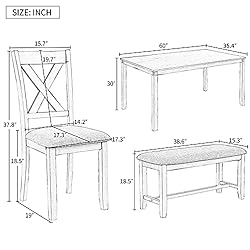 6 Pieces Dining Table Set, Wood Rrectangle Table