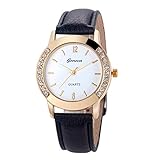 Womens Quartz Watch,Geneva Unique Analog Fashion Clearance Lady Watches Female watches on Sale Casual Wrist Watches for Women,Round Dial Case Comfortable PU Leather Watch-H09 (Black)