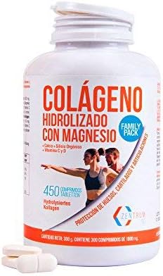 Colageno con Magnesio, Colageno Hidrolizado, Vitamina C y D 450C Pack Familiar