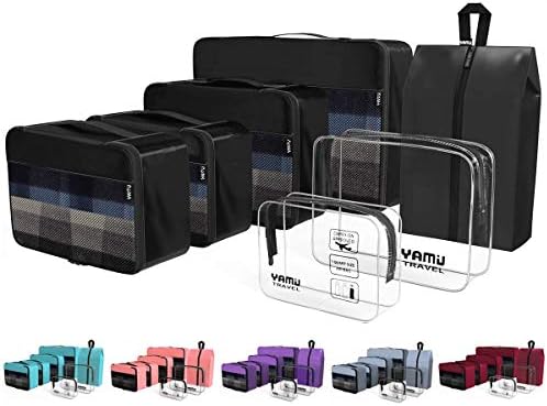 YAMIU Packing Cubes 7-Pcs Suitcase Organiser Bags for Travelcube Accessories with Waterproof Storage Bag (Black)