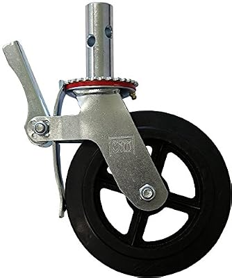 Set of 4 RK Scaffold 8"x2" Black Rubber Mold-on Steel Caster Wheel with Brake