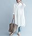 Yesno QE2 Women Long Button-Down Shirts Dress Casual Maxi Loose Hi-Low 100% Cotton,One Size,White,One Size,White