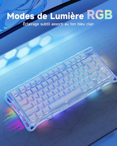 GravaStar Mercury K1 75% Clavier Gaming Blue, Clavier Mécanique en Alliage d’Aluminium, Gasket Mount Hot-Swap, Switchs Linéaires, Rétroéclairage RGB, Sans Fil pour Jeu, Bureau et Cadeaux