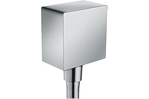hansgrohe FixFit Handheld Shower Wall Outlet 1/2-inch Thread Connection Square Modern Flush Mount in Chrome, 26455001