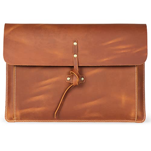 Londo Real Grain Leather MacBook Pro Case with Front Pocket & Flap Closure (Camel, 13 Inches)