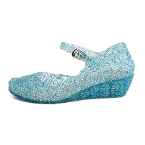 Jelly Sandal for Girls with LED Light Heel Princess Girls' Sparkle Dress Up Cosplay Heel Jelly Shoes Size 11 Blue