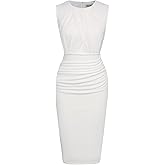 GRACE KARIN Women's Ruched Bodycon Dress Mesh Long Sleeve Front Drape Patchwork Crew Neck Midi Cocktail Dress