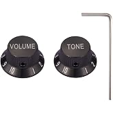 Dopro Set Screw 1/4" Universal Metal Guitar Bass Potentiometer Knobs Aluminium Volume/Tone Top Hat Bell Knobs for Strat/Ibanez/Yamaha/LP Les Paul 1V1T Black