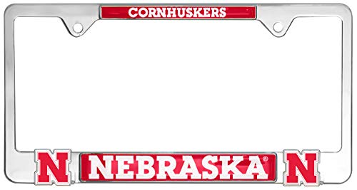 Premium All Metal NCAA Mascot License Plate Frame w/ 3D Logos (Nebraska)
