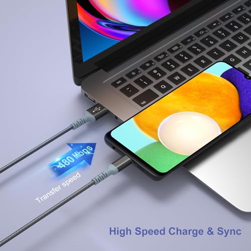 Adaptive Fast Charger and USB-C Cable 10ft(3m), Excgood Type C Cable Fast Charging Compatible with Galaxy A16/A15/A13/A14/A03s, S25 Ultra/S24/S23/S22/S20/S8/9+/10e,Note, Android Phone (2Pack Black)