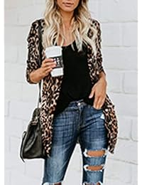 Camisa ligera de manga larga con botones y estampado de leopardo para mujer
