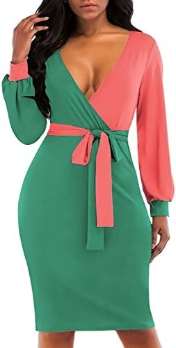 LAVENCHY Womens Vogue Long Puff Sleeve Waist Belt Sexy Party Cocktail Bodycon Skirt Dress For Women Green,M