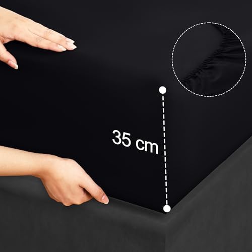 Set Lenzuola Letto 4 Pezzi, 150x200cm, Nero