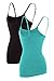 BeautyIn Women's Seamless Stretchy Soft Camisole Cami Bra Tank Top Solid Color,2 Pk Aqua / Black,Medium