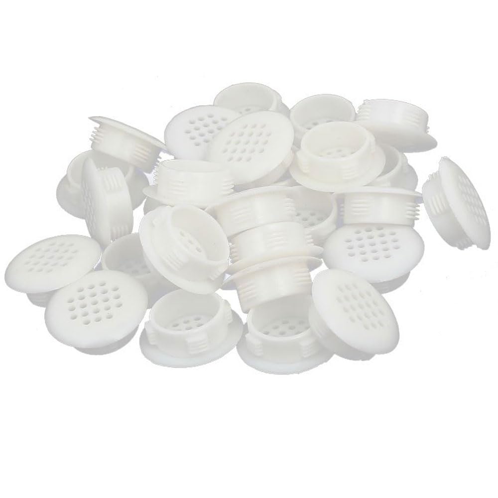 TOCHUN 30pcs Circular Soffit Vent Dia 30mm, Plastic Round Vent Mesh Hole Louver, Circular Mesh Hole Air Vents for Kitchen, Bathroom, Cabinet, Wardrobe, Shoe Cabinet