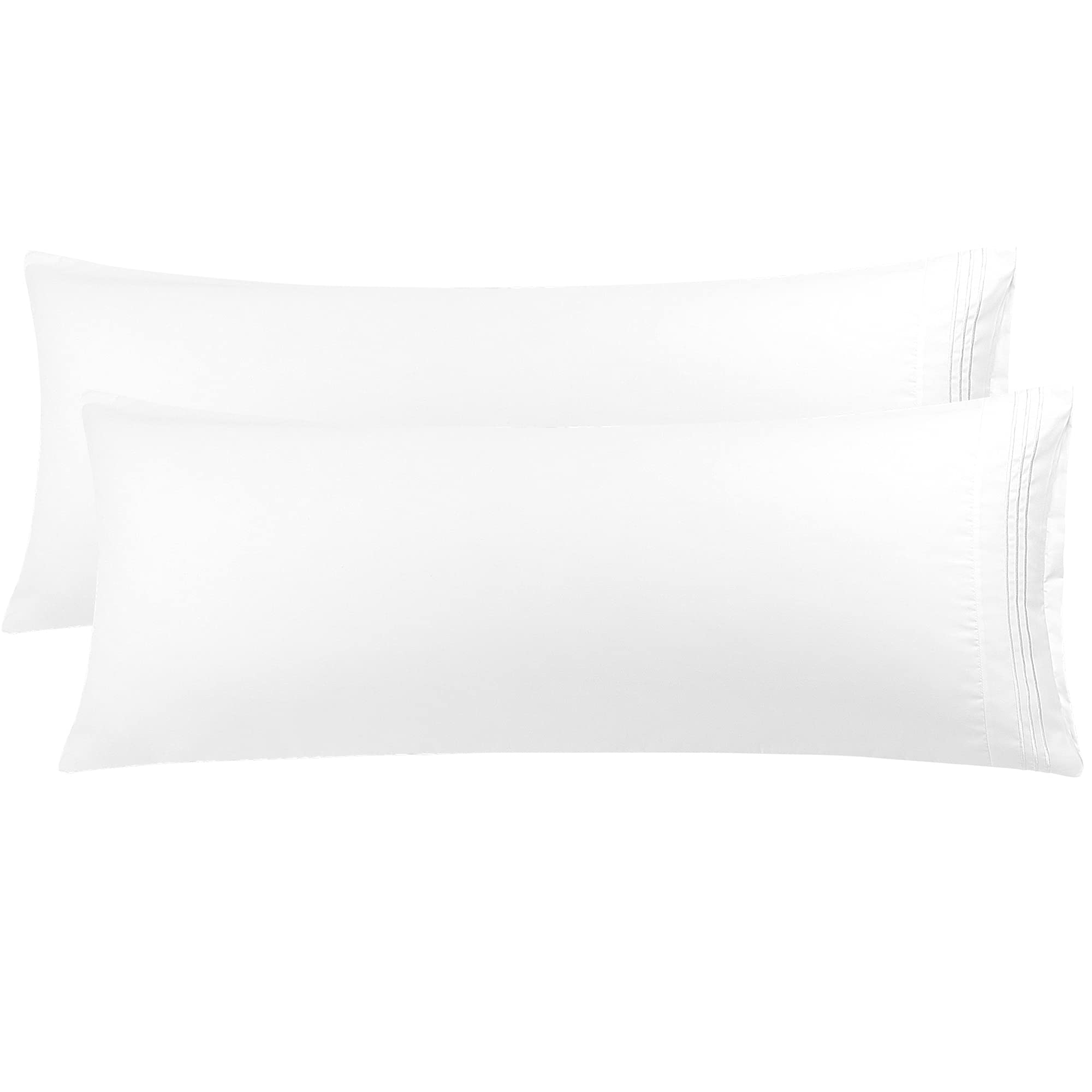 PiccoCasa Soft Brushed Microfiber Body Pillowcases 2 Pack, Breathable Embroidery Bolster Pillow Cases, Body Pillow Cover Cases with Zipper Closure White 20"x55" (4ft 6in)