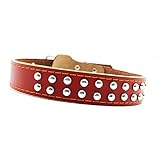 Leather Dog Collar, PYRUS Leather Double Row Nail Dog Collar Pet Collars for Medium & Large Dogs