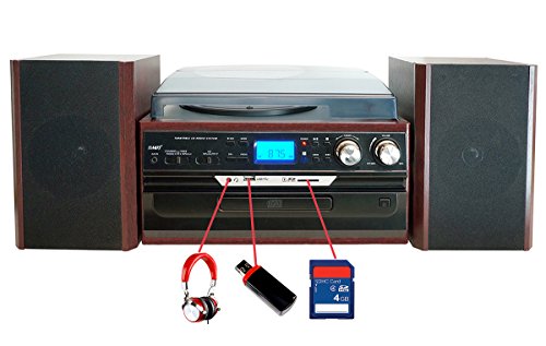 8-in-1-Boytone-BT-24DJM-Turntable-with-Bluetooth-Connection-3-Speed-33-45-78-Rpm-CD-Cassette-Player-AM-FM-USB-SD-Slot-Aux-Encoding-Vinyl-Radio-Cassette-To-MP3-Remote-control