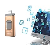 JIAHCN USB Flash Drive for iPhone iPad 128GB - Photo Stick - USB 3.0 Jump Drive,Memory Stick External Storage with iPhone/PC/iPad/Android and More Devices with USB Port (Gold)