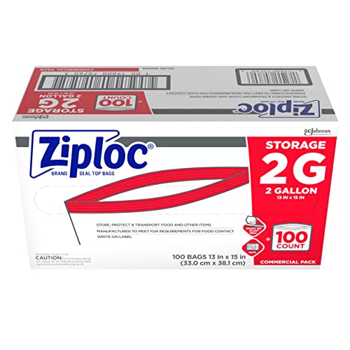 SC JOHNSON PROFESSIONAL ZIPLOC STORAGE BAGS, FOR FOOD ORGANIZATION AND STORAGE, DOUBLE ZIPPER, 2 GALLON, 100 COUNT