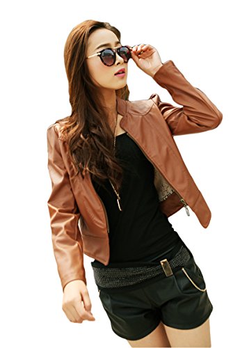 AvaCostume Womens Motorcycle Jacket Coat Short Paragraph Outerwear (Medium, brown)