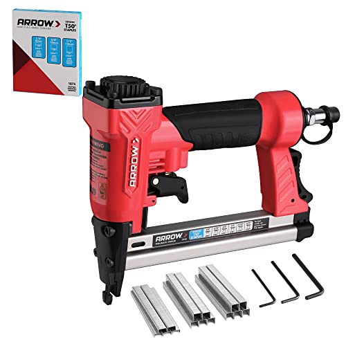 Arrow PT50 Pneumatische Heftpistole, ölfreies Polsterheftgerät mit 3750 Stück T50 1/4 Zoll, 3/8 Zoll, 1/2 Zoll Heftklammern, Heckauspuff, für Holzbear