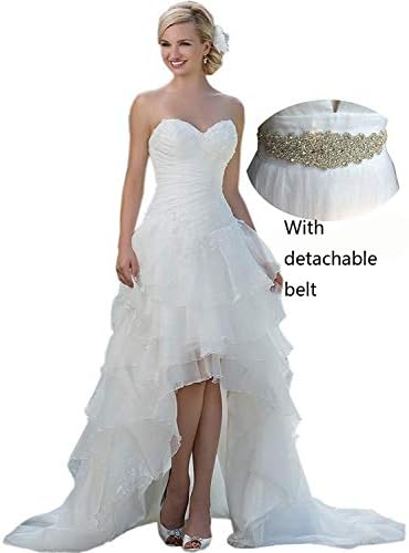 Belle House Women's Long Hi Lo Bridal Gown Strapless Organza Wedding Dresses HWM017