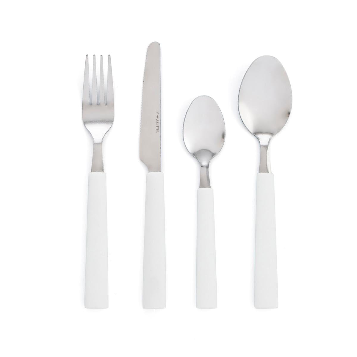 Quid Freesia Cutlery Set of 24 with White Handle, Stainless Steel, White, 9 x 9 x 24 cm