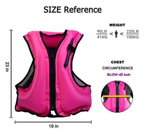 NAXER Inflatable Life Jacket Adult Life Vest for Snorkeling Kayaking Suitable for 90-220 lbs