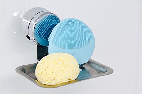 HOME SO Soap Dish Tray with Suction Cup - Removable Bath Shower Holder for Soap Bars, Sponges, Shampoo - Stainless Steel, Chrome - Thumbnail 7