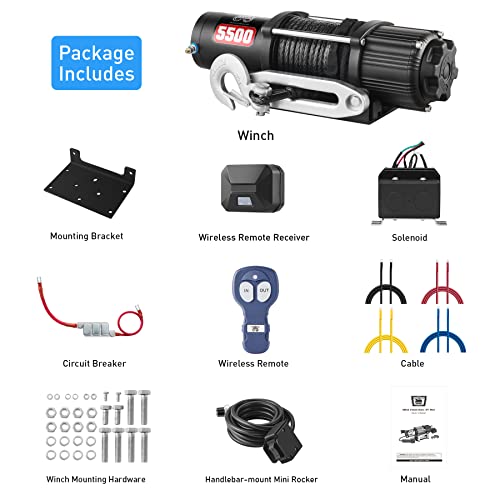ZEAK 5500 lb Synthetic Rope Winch, with Wireless Remote Bracket